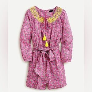 J Crew Boho Embroidered romper/Jumpsuit Sz 2/S pink vines block print